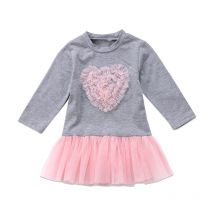 automne automne 6M-4Y enfant en bas âge bébé fille mignon rose maille coeur gris à manches longues Tutu robe enfants tenue vêtements