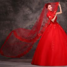 Voile de mariée rouge 1.5/3/5M, bord en dentelle, accessoires de Mariage, accessoires pour cheveux, décoration de fête de Mariage