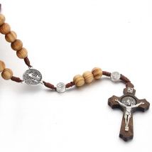 Chapelet en bois chapelet catholique collier fait main croix collier bijoux religieux