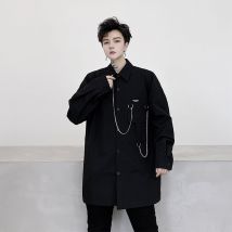 Homme Streetwear Hip Hop japon corée Style ample noir robe chemises hommes chaîne pendentif décontracté à manches longues chemise