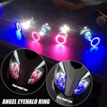 Œil d'ange bleu/rose H4, phare de moto, LED Ba20d HS1 H6 Scooter moto, ampoule, accessoires DRL 12 / 24V