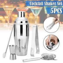 5 pièces 750ml en acier inoxydable Cocktail Shaker mélangeur Kit barre barman Shaker cuillère verseur paille glace Tong outils ensemble avec casier à vin