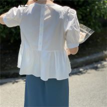 CRRIFLZ chemisier à manches bouffantes femmes Vintage col rond solide petit haut
