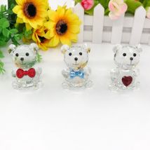 Katerose】 ours en peluche, Figurines en cristal clair, avec nœud papillon bleu/rouge ou cœur rouge, bonnes pour la douche de bébé garçon/fille