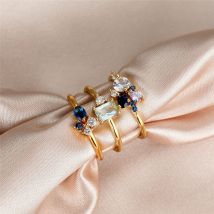 Ensemble de bagues Vintage en cristal blanc bleu pour femmes, bagues de mariage couleur or, bijoux de fiançailles, de saint valentin