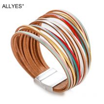 ALLYES – Bracelets en cuir pour femmes, bijoux multicouches, mélange de couleurs, large, Simple, à la , 2022