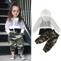 Ensemble de vêtements pour bébés filles de 1-6 ans, ensemble 3 pièces, haut et pantalon imprimé Camouflage, filet hauts à capuche + noir
