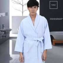 Peignoir Kimono à manches longues pour homme, 100% coton, style gaufré, vêtement de bain pour couple, hôtel, SPA, blanc