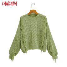 Tangada automne femmes vert gland pull cachemire tricoté pull pull col rond pull 1F172