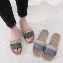 Chaussures de plage en coton et lin pour hommes et femmes, tongs respirantes, pantoufles de maison, tendance