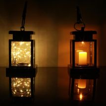 Lanterne solaire suspendue à LED chaînes de lumière, bougies scintillantes, luminaire d'extérieur, idéal pour un jardin ou une cour