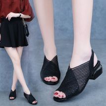 femmes Sandales Printemps Carré Talon Slingback Sandales Pantoufles Mules Chaussures Femme Maille Bout Ouvert Femmes Sans Lacet Chaussures