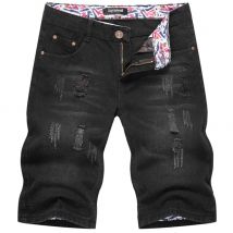 Short de cow-boy en Denim et coton pour homme, jean extensible, coupe Slim, décontracté, noir, longueur aux genoux, Streetwear