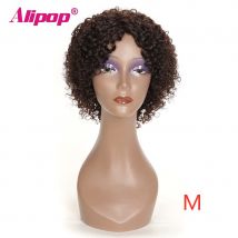 Alipop bouclés perruques de cheveux humains coupe de lutin perruque pas cher perruques brésiliens Remy cheveux perruques colorées pleine Machine perruques #4 couleur perruque