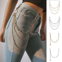 Personnalité métal chaîne ceintures Punk Hip-hop pantalon chaînes croix trois couches taille chaînes vêtements accessoires bijoux