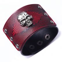 Bracelets en cuir pour hommes, crâne exagéré, large, pression à la main, bijoux pour hommes, Bracelets,