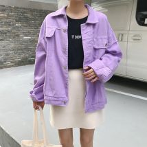 Veste en jean femmes ample violet Denim veste Femme preppy style Bomber veste basique manteaux femmes (F6600)