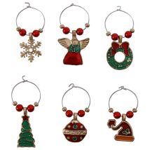 1 ensemble de noël vin verre tasse anneau décoration breloques fête nouvel an tasse anneau décorations de Table pendentifs de noël anneau en métal décor