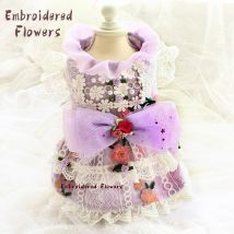 Vêtements pour chiens robe pour chien vêtements pour animaux de compagnie violet doux coton dentelle brodé fleurs confortable tous les jours sur la fête robe de princesse