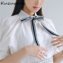 Kuzuwata – chemisiers à col de poupée avec nœud, à lacets, demi manches, simple boutonnage, pour femmes, printemps 2022