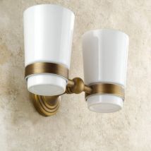 Porte-gobelets et porte-gobelets en laiton Antique, accessoires de salle de bains muraux, Double porte-gobelets, porte-brosse à dents KD652