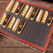Tapis de cuisson antiadhésif 18 éclairs, 30x40cm, revêtement de plaque de four pour cookies, pain, Biscuits, outil de pâtisserie en Silicone perforé