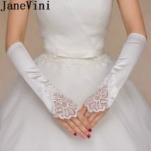 Gant de mariée blanc en Satin et dentelle perlée, longueur du coude, pour mariée, sans doigts, collection