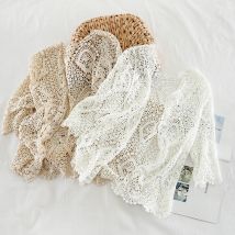 Femmes Style bohème manches mi-longues dentelle ouvert Cardigan vêtement d'extérieur en tricot courtes creux pull géométrique hauts