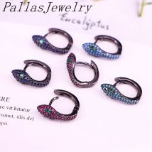 5 paires, 13*17mm petit cerceau boucles d'oreilles femmes CZ serpent boucle d'oreille pistolet couleur noire bijoux boucle d'oreille à la