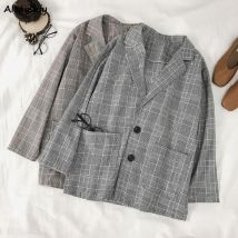 Blazers femmes printemps automne cranté Plaid rétro mince manches longues grandes poches Couple Style coréen Harajuku ample Chic loisirs