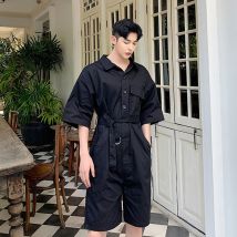 Hommes été à manches courtes en vrac chemise décontracté Style combinaisons salopette pantalon court mâle femmes Streetwear Hip Hop Harem pantalon