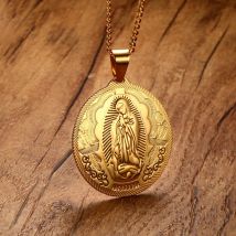 Colliers avec médaille de la vierge marie marie pour hommes, bijoux en acier inoxydable, couleur or