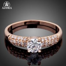 Zircon cubique AZORA couleur or Rose 2ct taille ronde avec micro bague de fiançailles pour femme TR0078
