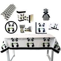 Joli décor de fête d'anniversaire à thème Panda | Ensemble de vaisselle jetable pour enfants, serviettes, assiettes, nappe fournitures de fête de mariage