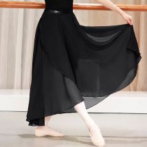 Jupe de danse longue en mousseline de soie pour femmes, jupe de Ballet pour adultes, tenue de danse de salle de bal noire bordeaux, robe avec cravate à la taille