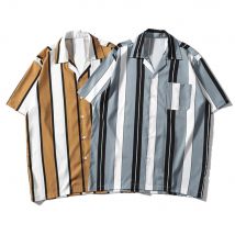 chemises rayées pour hommes Shorts manches imprimé hawaïen été plage chemises Harajuku décontracté coréen t-shirt Homme