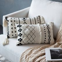 Tuting-housse de coussin dos en coton nordique | Modèle marocain, noir blanc, couverture de coussin décoratif d'hôtel, décor de maison