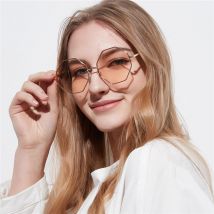 dame polygone lunettes de soleil concepteur hexagone lunettes de soleil femmes lunettes de soleil bleu rose clair lentille lunettes de soleil femme