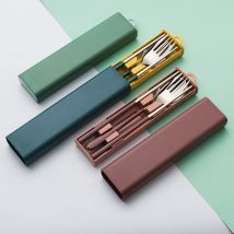 3 pièces/ensemble 304 couverts en acier inoxydable voyage extérieur gigogne Portable couverts cuillère fourchette baguettes avec boîte de rangement vaisselle