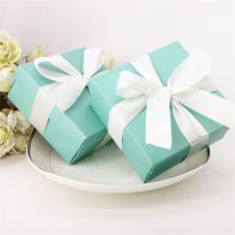 Boîte à bonbons Tiffany bleue pour fête de mariage, 6.5x6.5x3.8cm, belle boîte à bijoux à faire soi-même, 10 pièces/lot