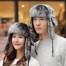Chapeau unisexe à carreaux pour adultes | Chapeau avec grille, casquette oreillettes pour femmes et hommes, chapeau de Trapper pour l'extérieur, chapeau de bombardier russe pour hommes