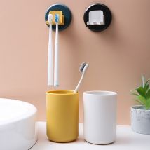 Porte-brosse à dents sans trou et bain de bouche ensemble de tasses auto-adhésif mural multifonctionnel porte-brosse à dents salle de bain rangement