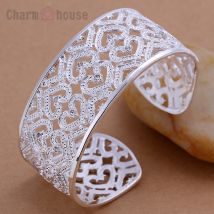 Bracelet manchette argent 925 pour femmes bijoux de luxe large cristal coeur amour bracelets femme accessoires Pulseira