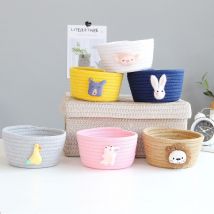 Panier de rangement en corde de coton | Animaux de dessin animé, panier de rangement tissé de bureau, boîte de rangement, organisateur de jouets pour enfants, vêtements sales, paniers à linge