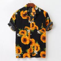 Chemises hawaïennes à manches courtes pour hommes, ample, à motif de tournesol, à la , pour la plage, #3,