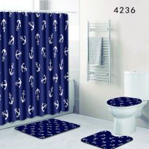 Houseiyn-couvre-pied de salle de bain | tapis de bain 4 pièces, rideau de douche bleu imperméable avec 12 crochets, tapis de bain ancre blanche, tapis antidérapant