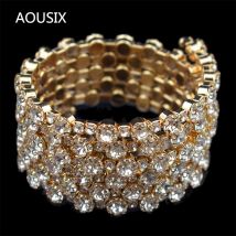 3/6 rangées cristal or argent plaqué Bracelets et Bracelets pour femmes strass étirement Bracelet bras supérieur Bracelet bijoux