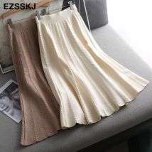 Automne hiver a-ligne épais pull jupe femmes bonne longue jupe femme parapluie tricot jupe