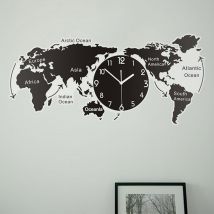 1PC Unique acrylique horloge murale créative carte du monde tenture murale horloge pour bureau maison salon sans batterie (taille M)