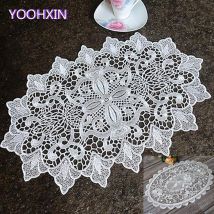 Napperon de table en dentelle brodée ovale de luxe, tapis de table en tissu, serviette de thé, tasse, dessous de verre de mariage, plat de noël, napperon de cuisine